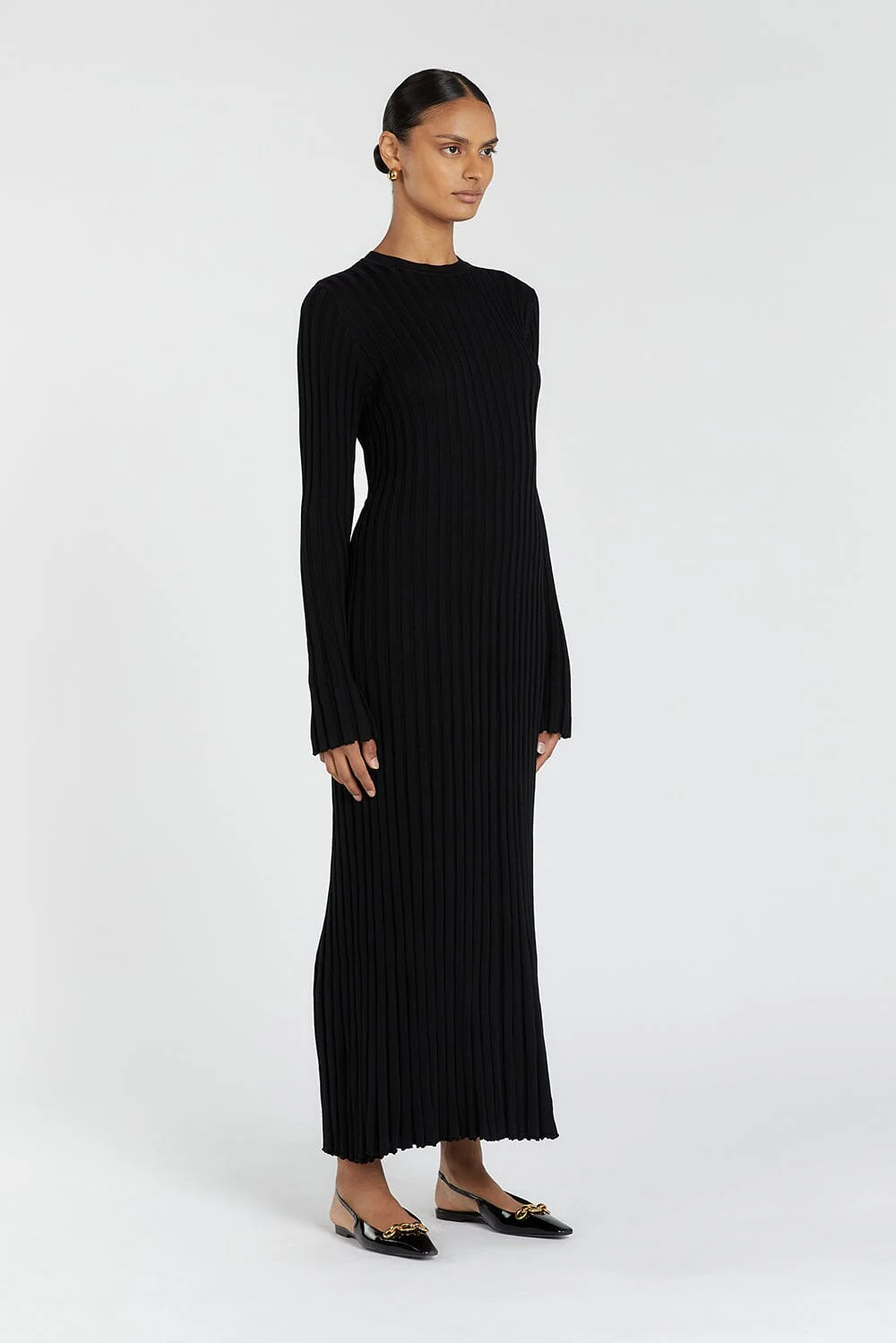ADA BLACK LONG SLEEVE MIDI DRESS - Image 3