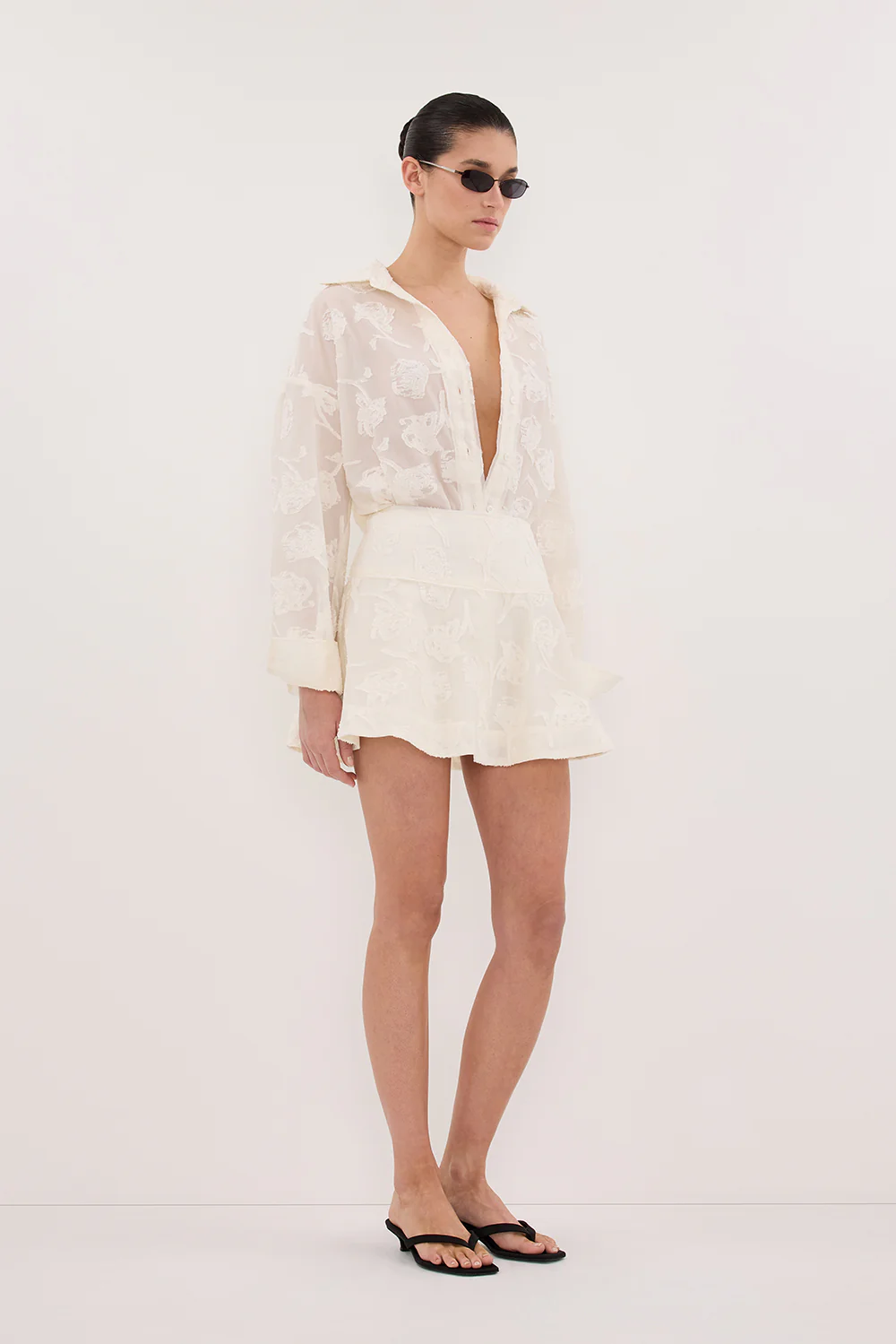 AZALEA OFF WHITE JACQUARD LONG SLEEVE SHIRT - Image 3