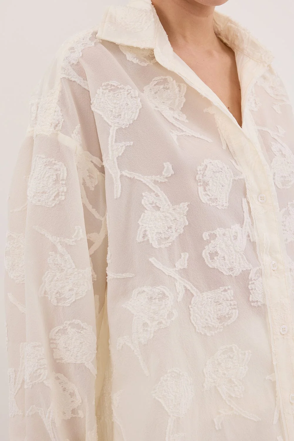 AZALEA OFF WHITE JACQUARD LONG SLEEVE SHIRT - Image 5