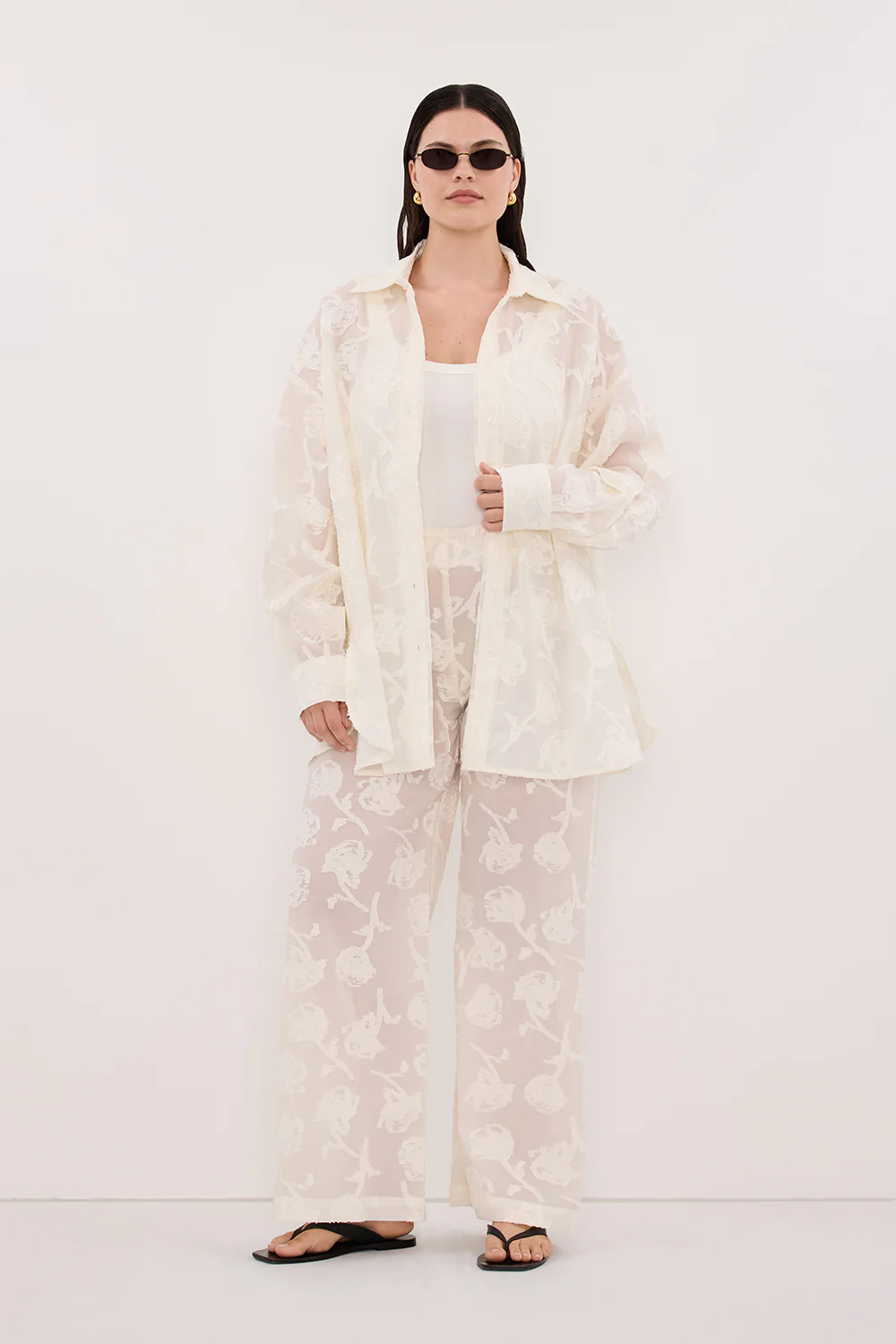 AZALEA OFF WHITE JACQUARD LONG SLEEVE SHIRT - Image 6