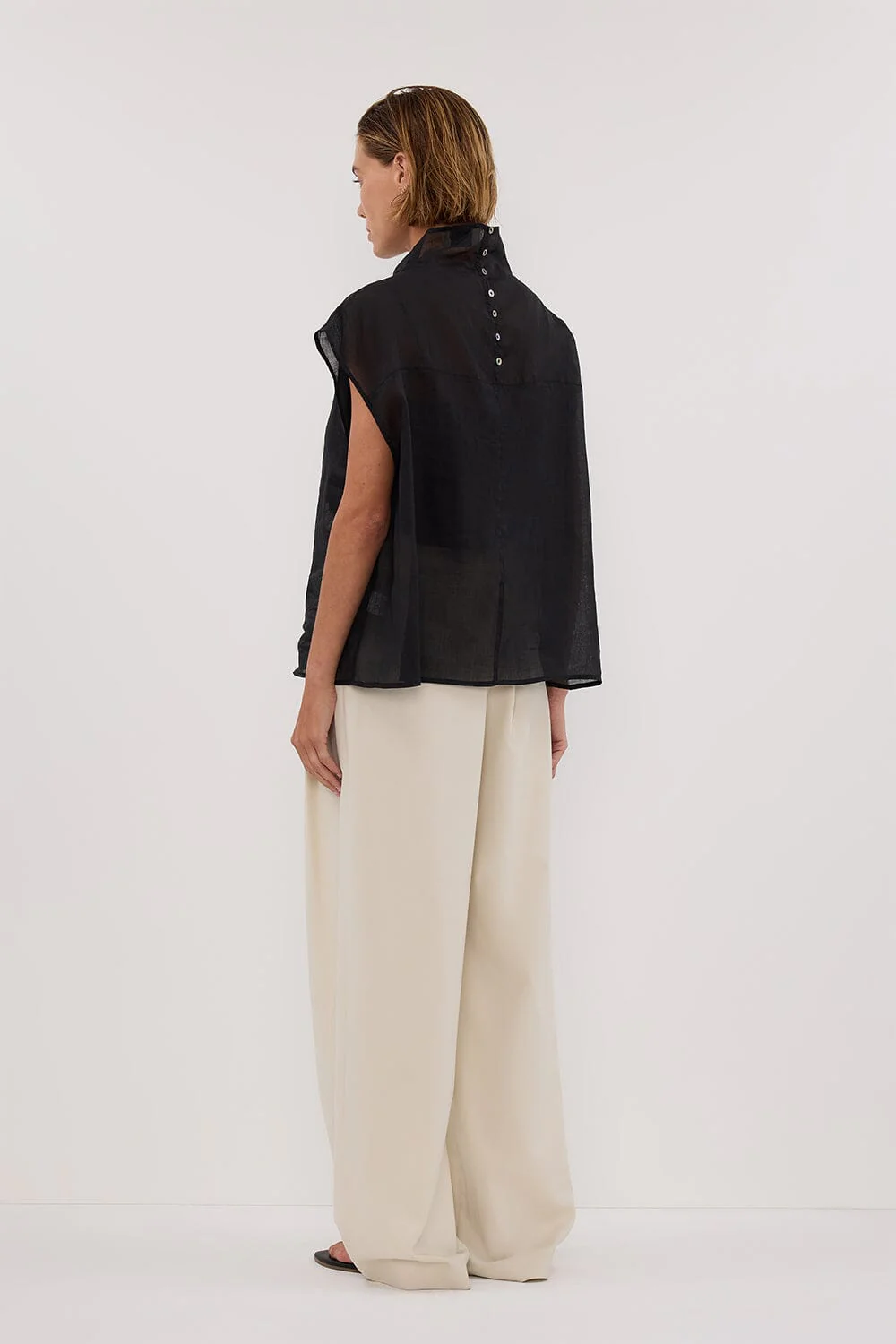 CARMEL BLACK RAMIE FUNNEL NECK TOP - Image 4