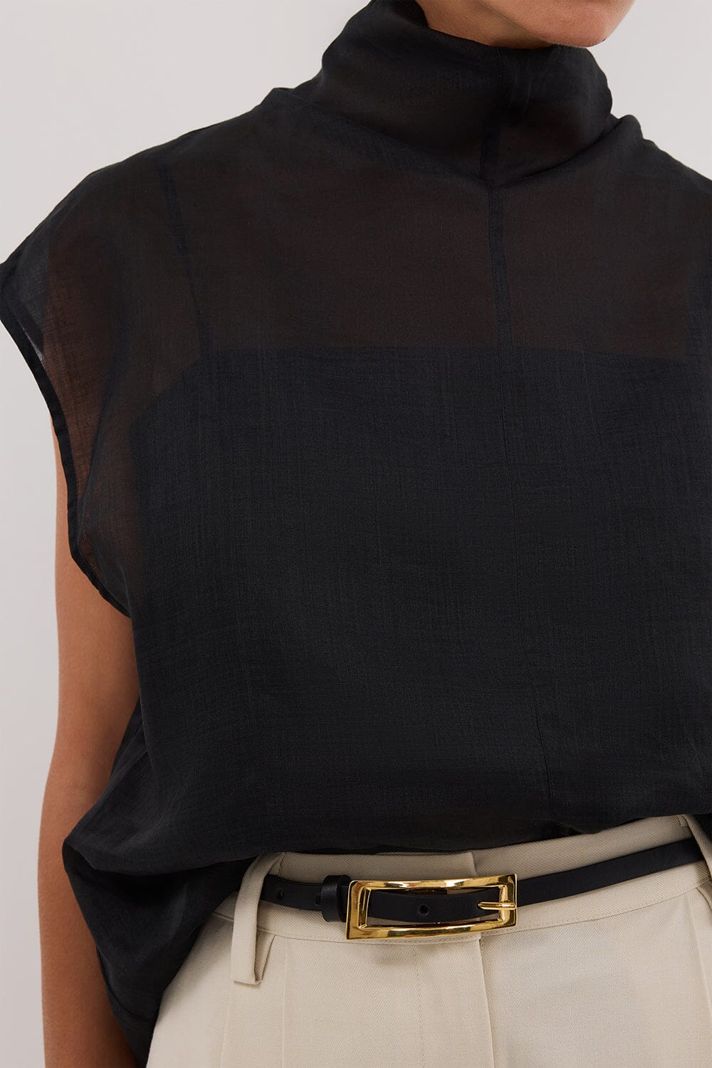 CARMEL BLACK RAMIE FUNNEL NECK TOP - Image 5