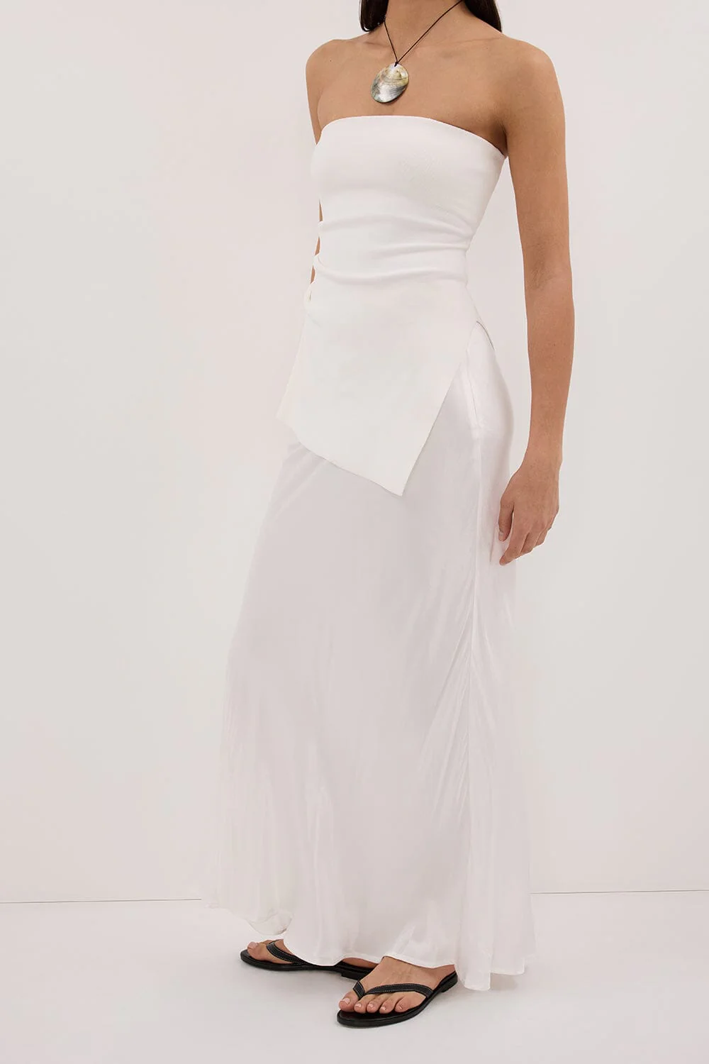 CHARLI WHITE SATIN MAXI SKIRT - Image 3