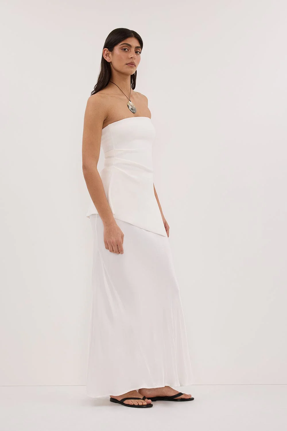 CHARLI WHITE SATIN MAXI SKIRT - Image 4