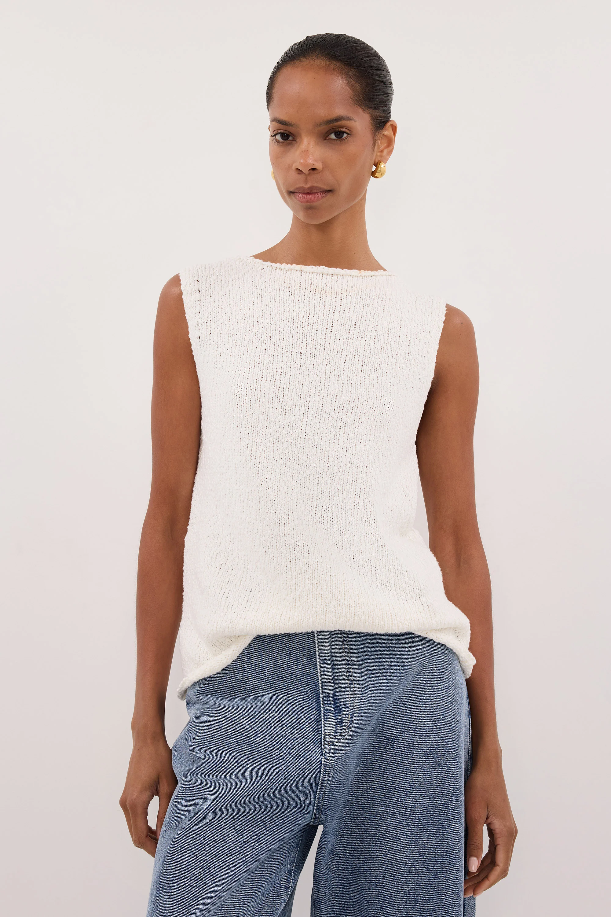 DINA OFF WHITE SLEEVELESS KNIT TOP - Image 3