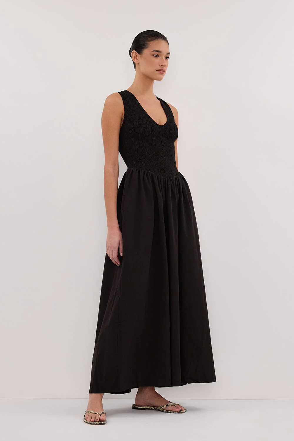 FLORENCE BLACK SLEEVELESS COTTON MIDI DRESS - Image 3