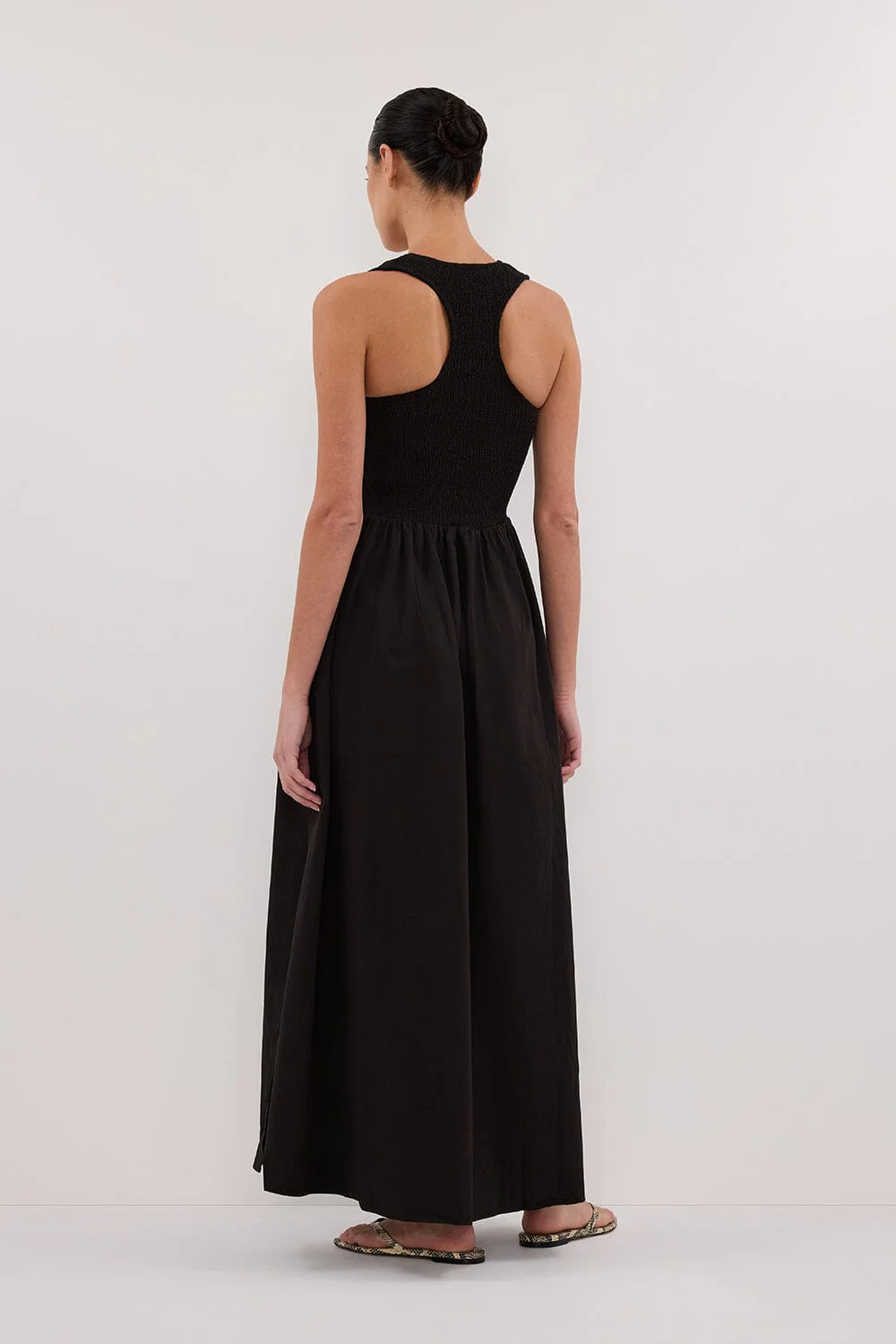 FLORENCE BLACK SLEEVELESS COTTON MIDI DRESS - Image 4