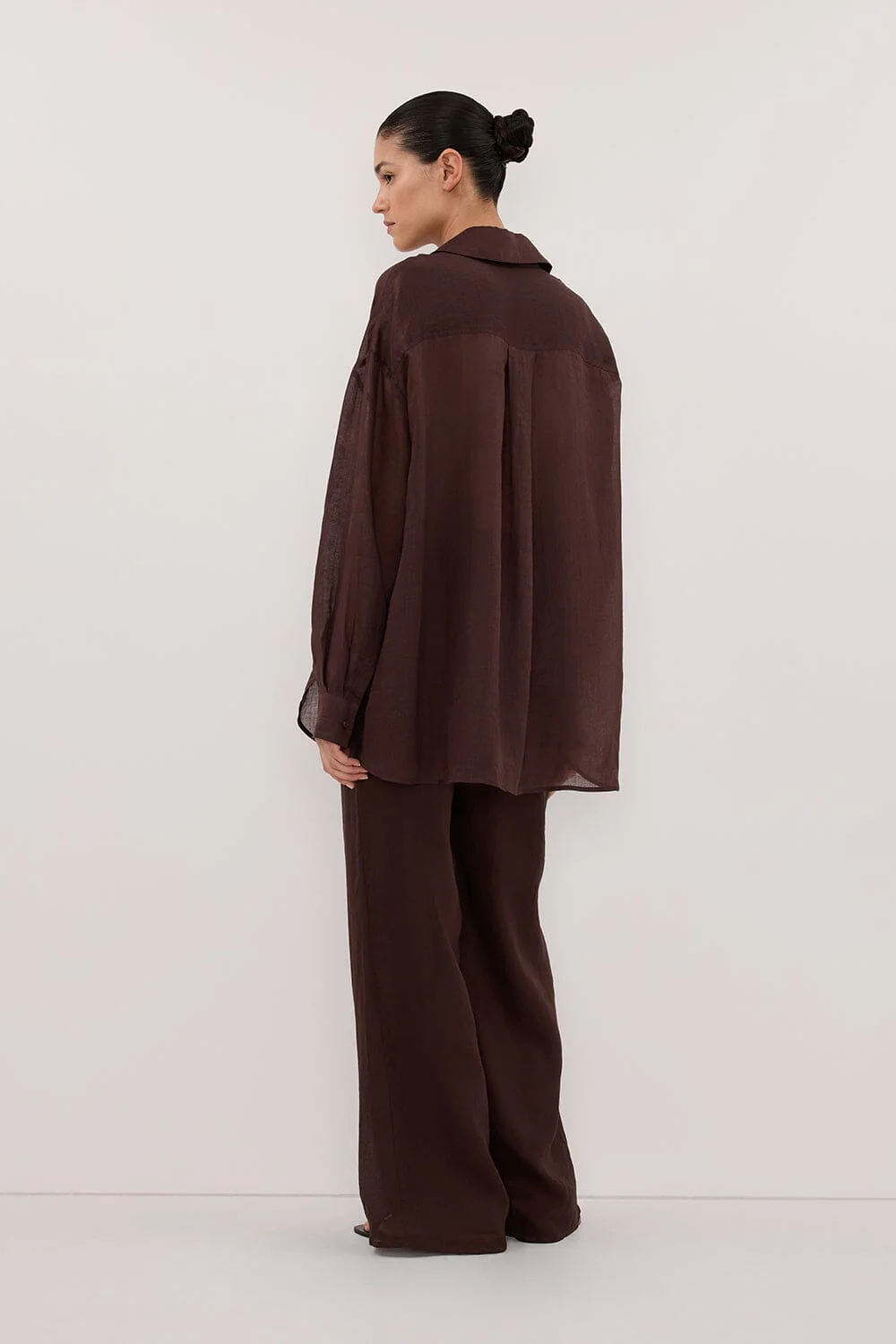 GINNY BURNT CHOC LONG SLEEVE RAMIE SHIRT - Image 4