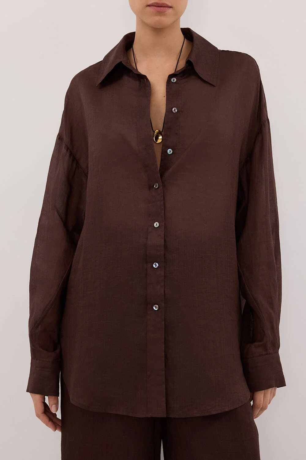 GINNY BURNT CHOC LONG SLEEVE RAMIE SHIRT - Image 5