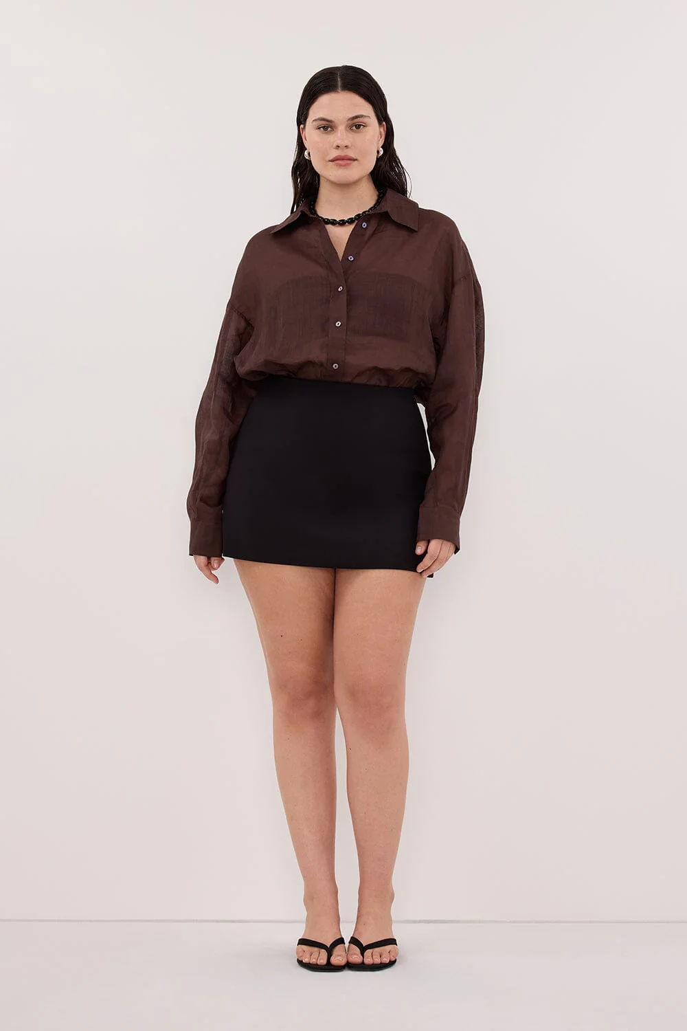 GINNY BURNT CHOC LONG SLEEVE RAMIE SHIRT - Image 6