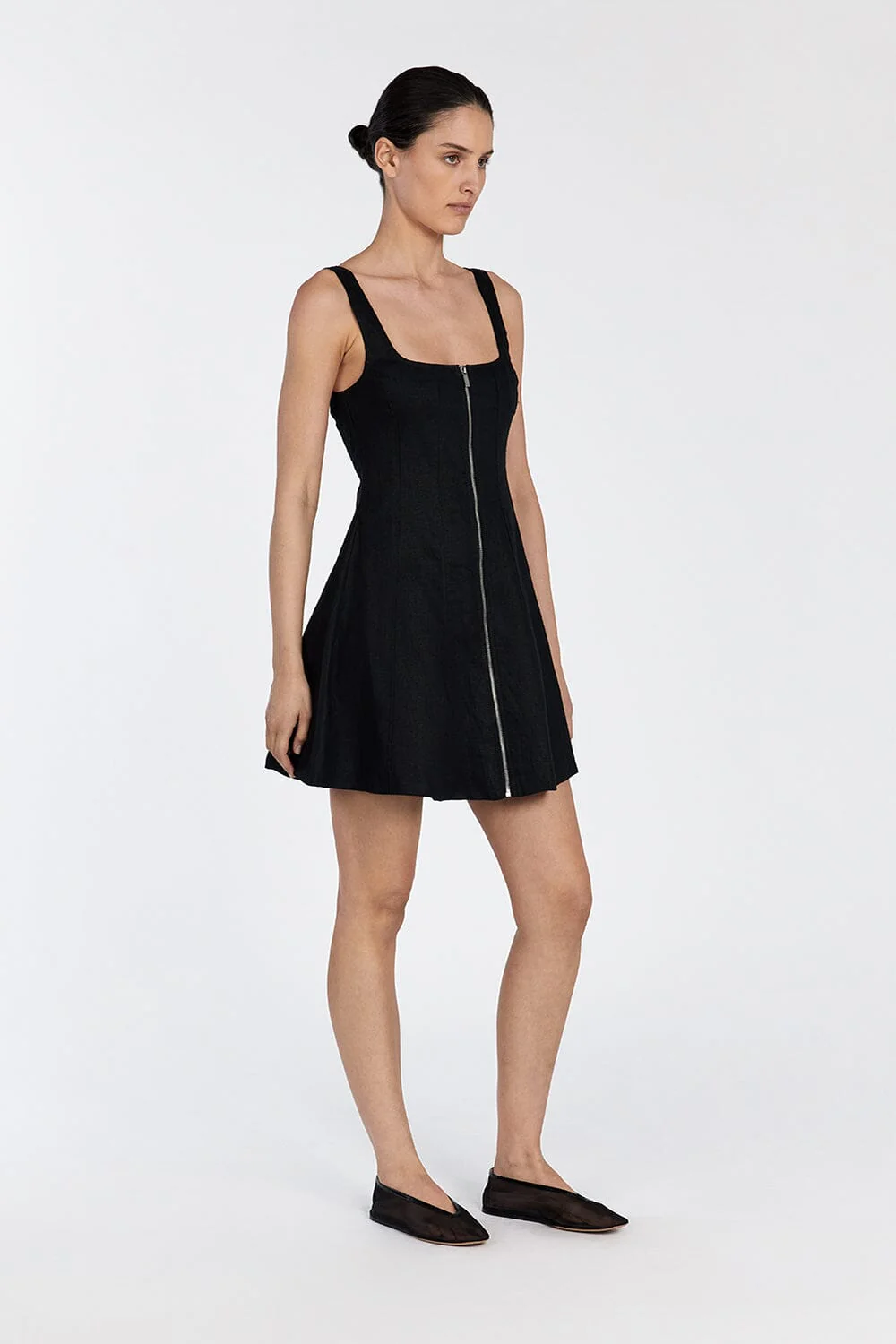 HARRIET BLACK LINEN MINI DRESS - Image 3