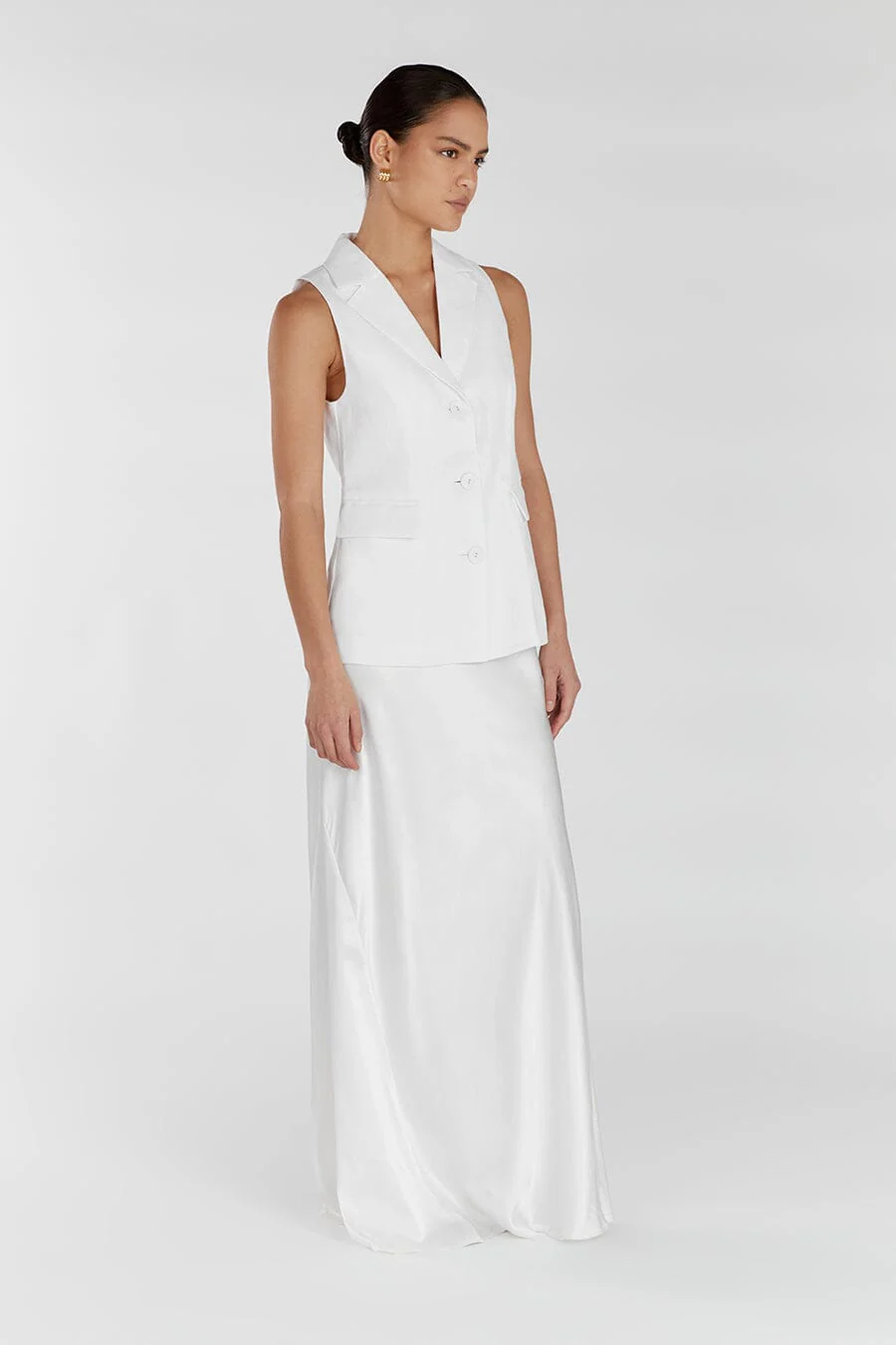 KRISTIN WHITE LINEN LONGLINE VEST - Image 3