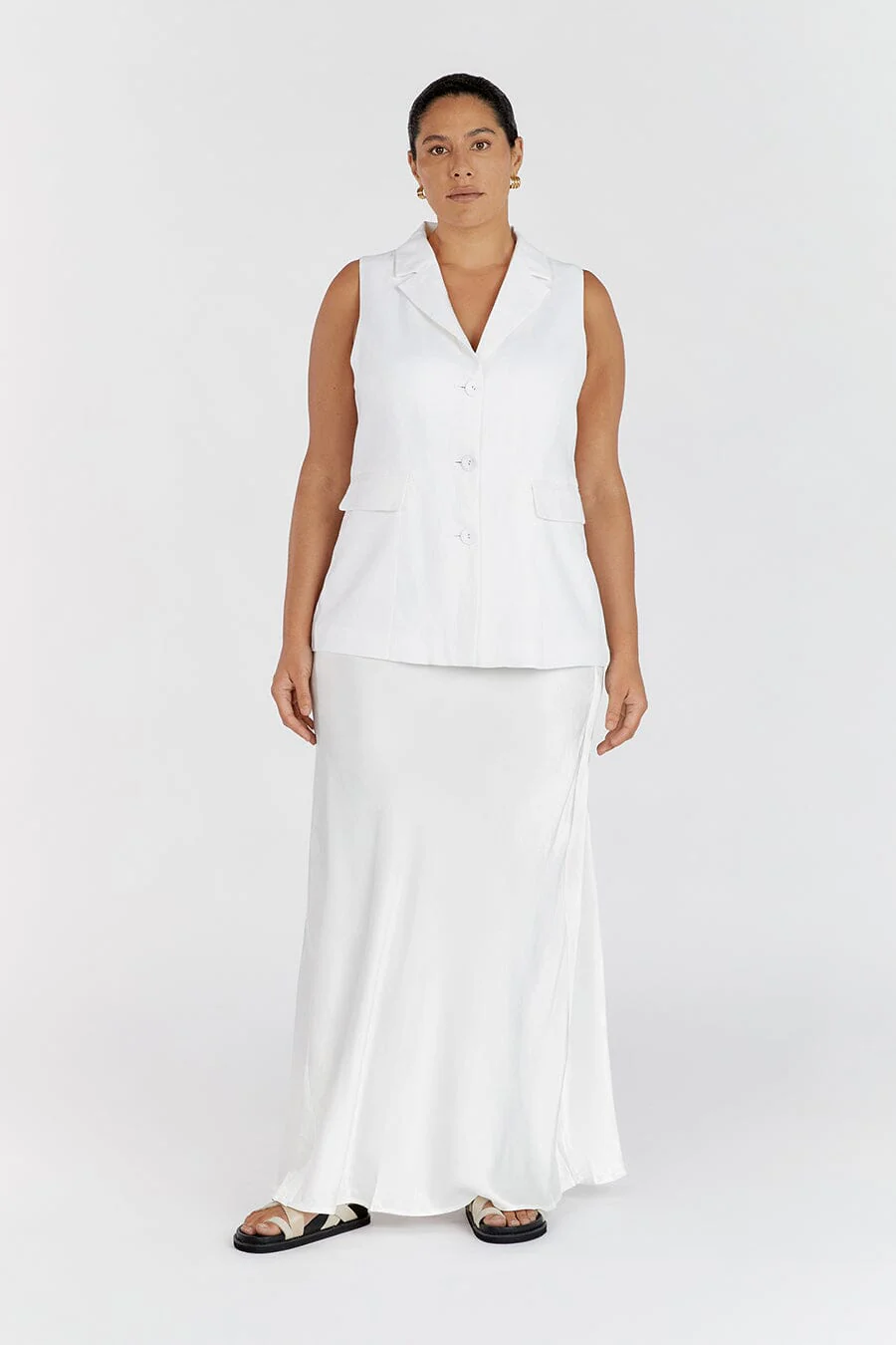 KRISTIN WHITE LINEN LONGLINE VEST - Image 6