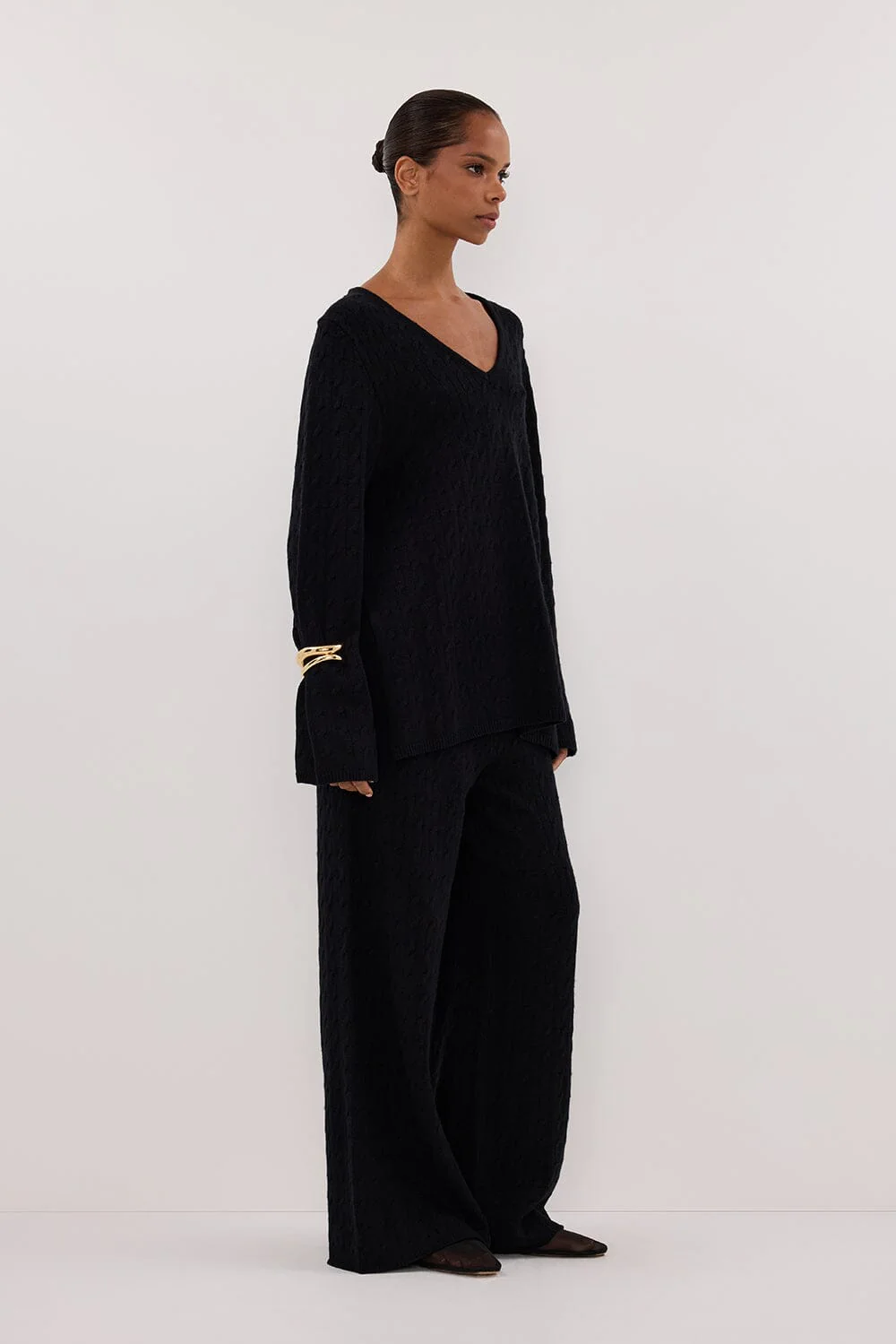 MAREN BLACK CABLE KNIT PANT - Image 3