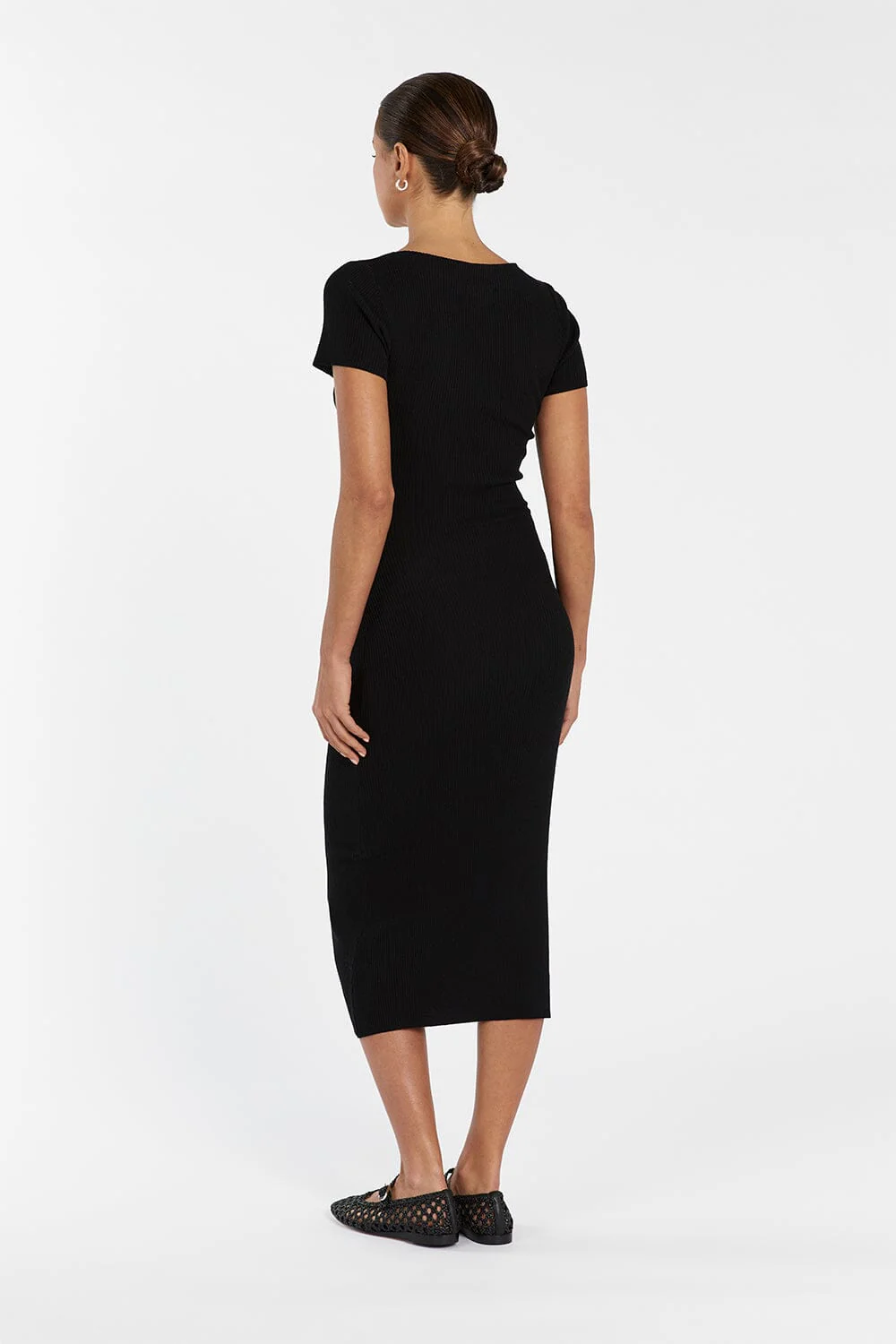 MAX BLACK BOAT NECK KNIT MIDI DRESS - Image 4