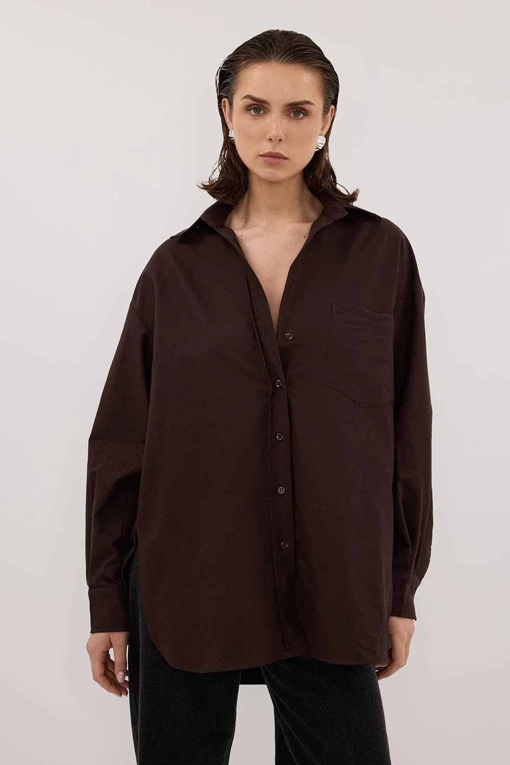 RHEA 2.0 BURNT CHOC OVERSIZED COTTON SHIRT - Image 3