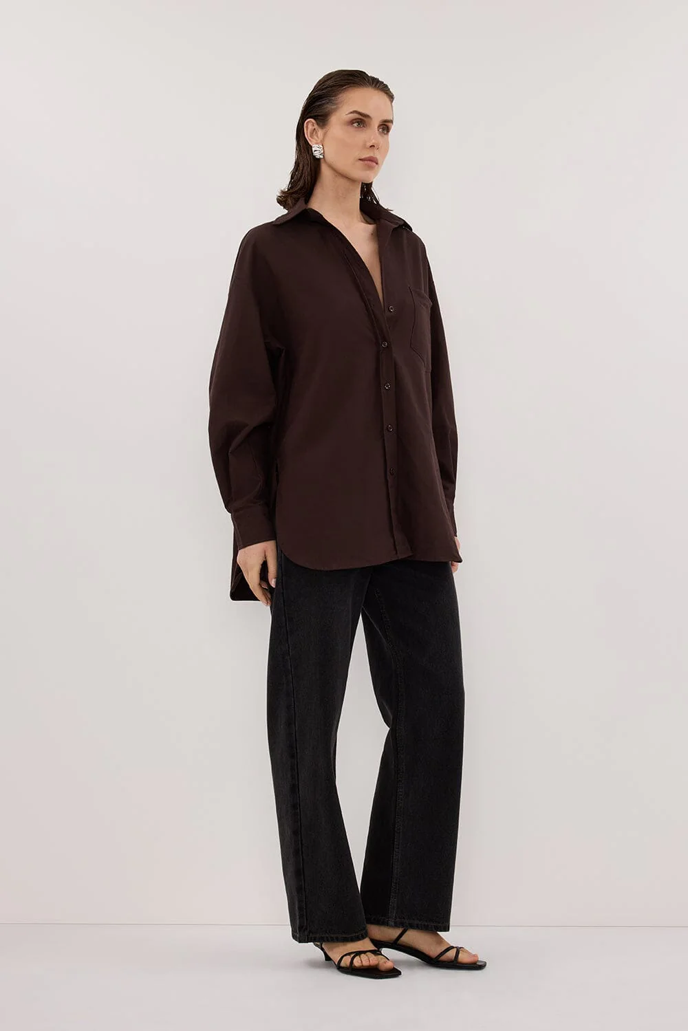 RHEA 2.0 BURNT CHOC OVERSIZED COTTON SHIRT - Image 4