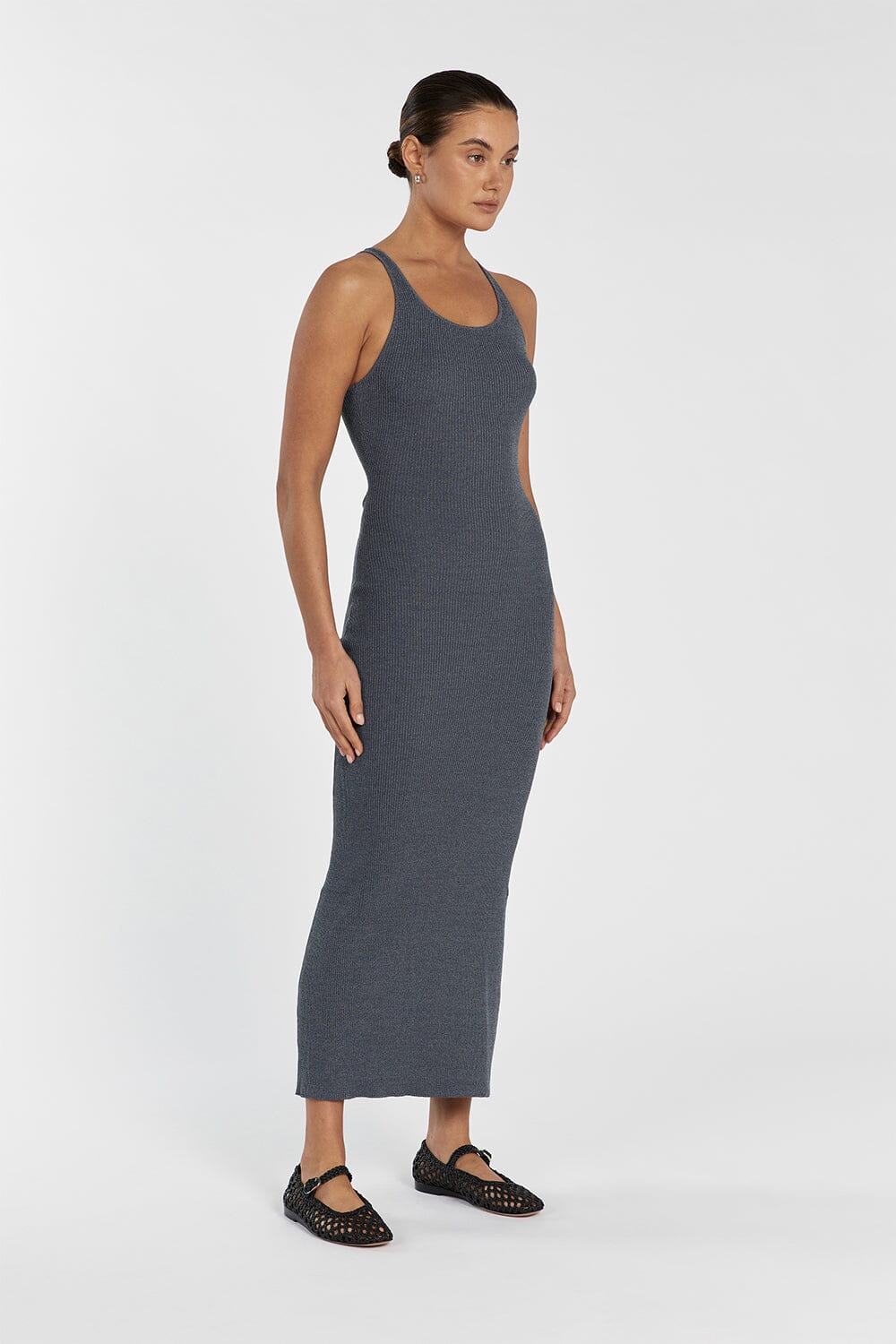 ZION DARK GREY MARLE KNIT MIDI DRESS - Image 3